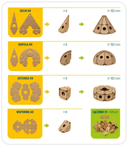 Klocki konstrukcyjne tekturowe do samodzielnego złożenia ZESTAW 1 Cardblocks