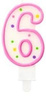 Świeczka urodzinowa "6" kropeczki różowa