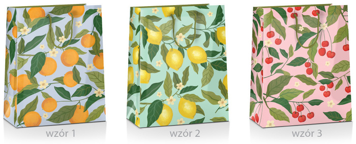Torebka prezentowa Owoce 23x18x10 cm wzory do wyboru