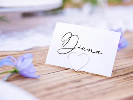 Stojaki na winietki serca srebrne 2,5 cm zestaw 10 szt.