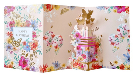 Kartka okolicznościowa 3D rozkładana Kwiaty Happy Birthday