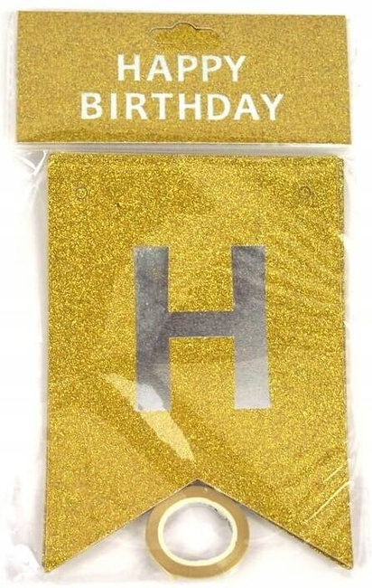 Baner urodzinowy girlanda złota brokatowa "Happy Birthday" 250 cm
