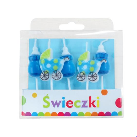 Świeczki pikery WÓZKI BUTELKI niebieskie 5 szt