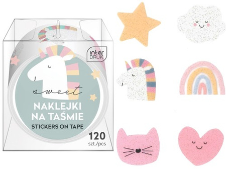 Naklejki na taśmie dla dzieci dinozaury lub jednorożce mix wzorów do wyboru