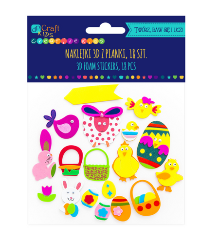 Naklejki 3D z pianki Wielkanocne - Pisanki, Kurczaczki 18 szt. MIX