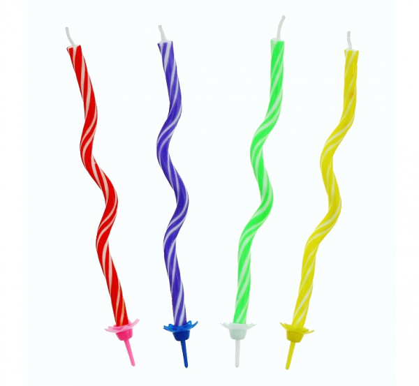 Świeczki urodzinowe spirale z podstawkami 12 szt