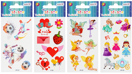 Tatuaże zmywalne wodne dziecięce mix wzorów 1 arkusz