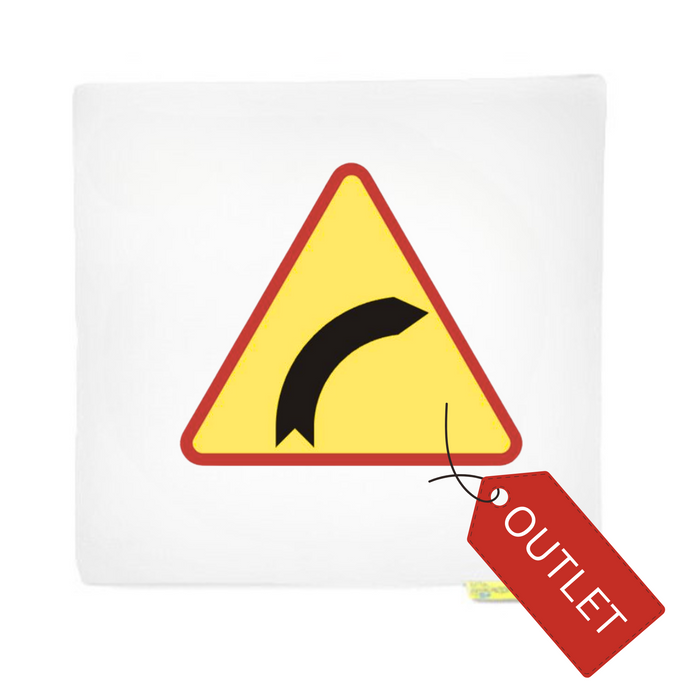 Poduszka kwadratowa znak Ostrzegawczy NIEBEZPIECZNY ZAKRĘT W PRAWO 1 szt. - OUTLET - skaza nadruku