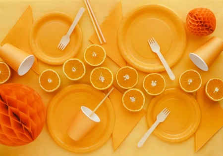 Talerzyki papierowe pomarańczowe 23 cm, 6 szt. PartyDeco