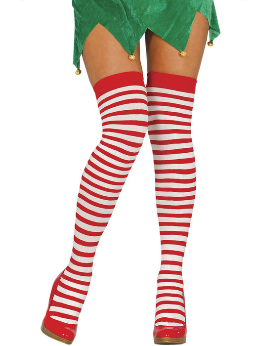 Zakolanówki Pończochy w paski biało czerwone dla Elfa Mikołajki