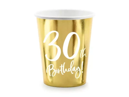 Kubeczki papierowe 30th Birthday złote 220 ml 6 szt.