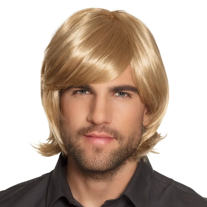 Peruka męska blond, włosy półdługie lata '70 PRL