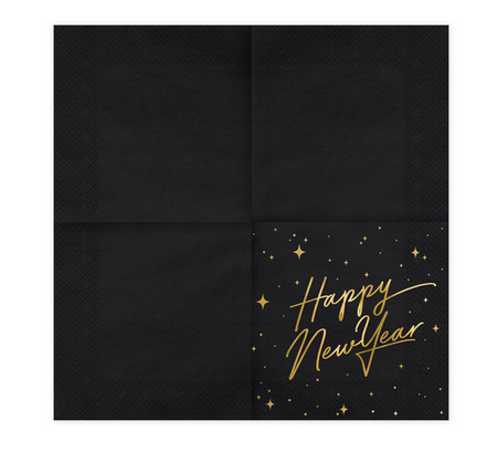 Serwetki na Sylwestra Happy New Year CZARNE 33 x 33 cm 20szt