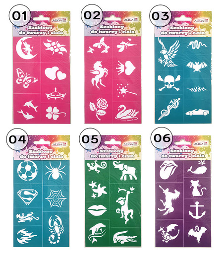 Szablony do tatuaży brokatowych ZESTAW 7 szt. mix