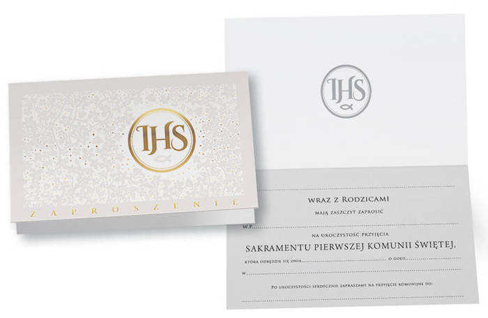 Zaproszenia Komunia Święta IHS 17 x 10 cm 5 szt.