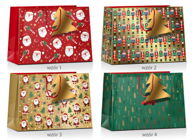 Torebka prezentowa Świąteczna Boże Narodzenie złocona 24 x 18 cm Pan Dragon mix