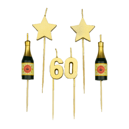 Zestaw świeczek na tort 60 urodziny złote 6 szt.