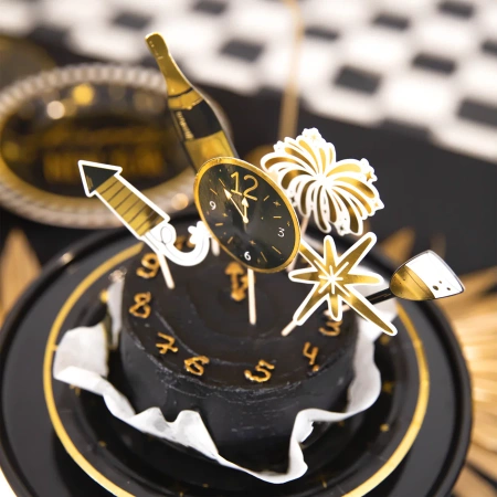 Dekoracja ciasta - pikery toppery Nowy Rok, Sylwester - 6 szt.