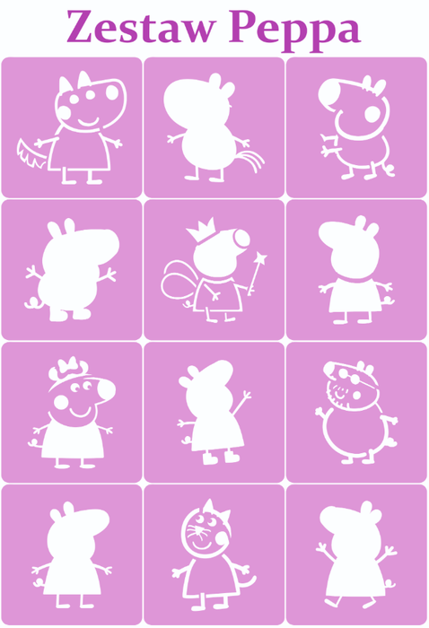 Szablony do tatuaży brokatowych Zestaw Peppa 12 szt.