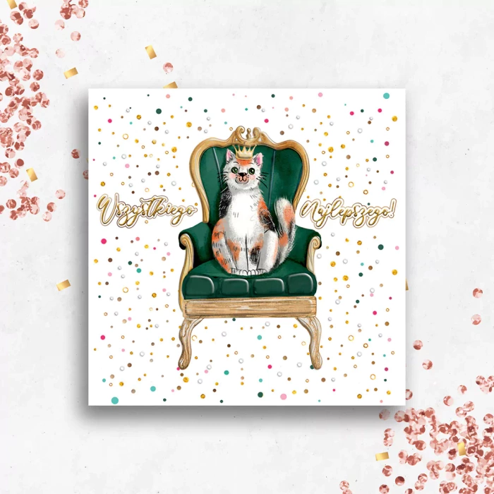 Kartka z życzeniami Wszystkiego Najlepszego z Kotem Kanapowcem 1 szt.