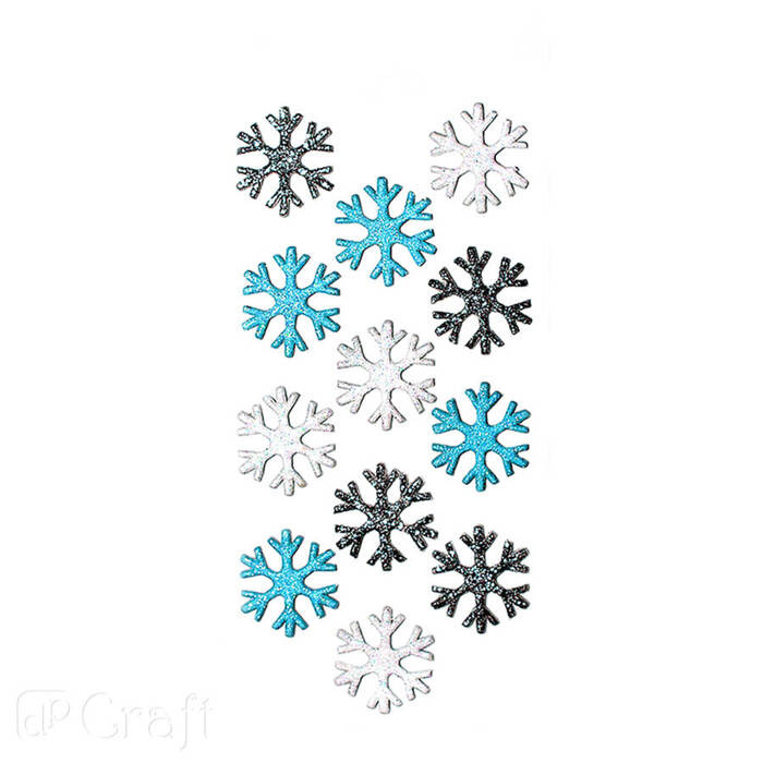 Naklejki z pianki z brokatem ŚNIEŻYNKI 12 szt