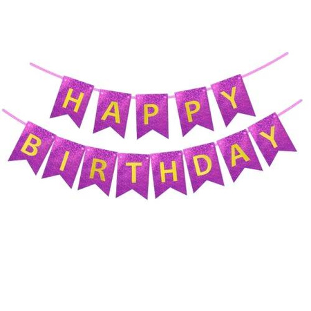 Baner urodzinowy girlanda różowa brokatowa "Happy Birthday" 180 cm