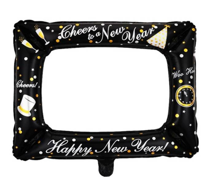 Dmuchana ramka do zdjęć na Sylwestra selfie Happy New Year czarna