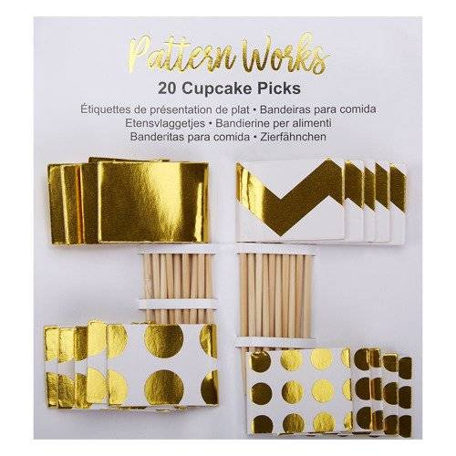 Pikery toppery Flagietki złote wzory dekoracje na tort muffinki 20szt