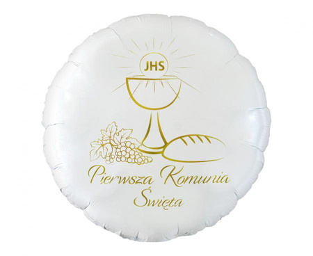 Balon foliowy Pierwsza Komunia Święta okrągły (kielich) 18"