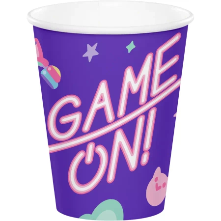 Kubeczki papierowe Gaming Party fioletowe 256 ml 8 szt.