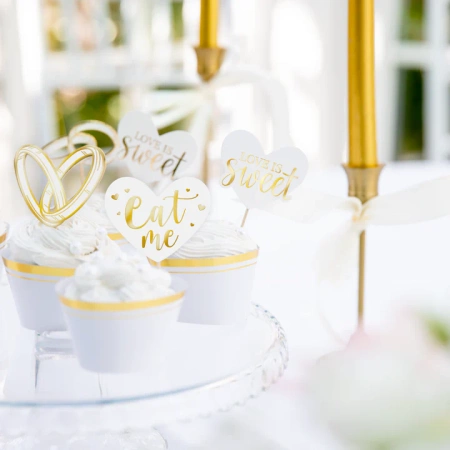 Pikkery Toppery Ślub Wesele biało- złote 12 szt.