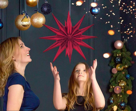 Gwiazda 3D balon foliowy CZERWONA 50 cm