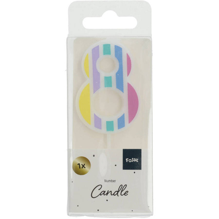 Świeczka urodzinowa na tort cyfra Pastelowa paski 1 szt.