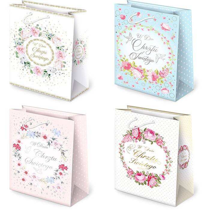 Torebka prezentowa kolorowa Chrzest Święty 22,5 x 31,5 cm  MIX