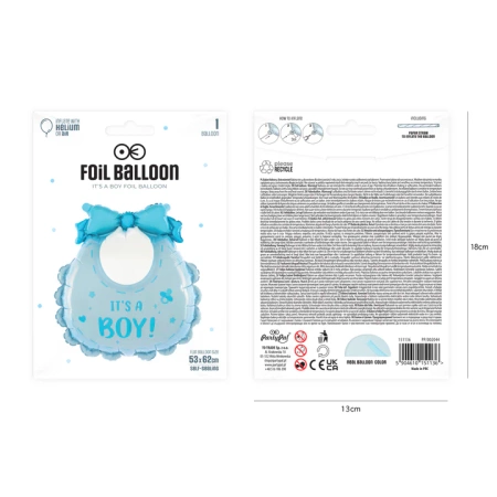 Balon foliowy Śliniak It's a boy Babyshower niebieski 53x62cm