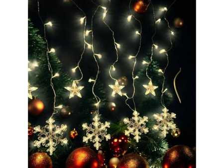 Girlanda lampki Świąteczne kurtyna śnieżynki 135 led biały ciepły 2,5 m