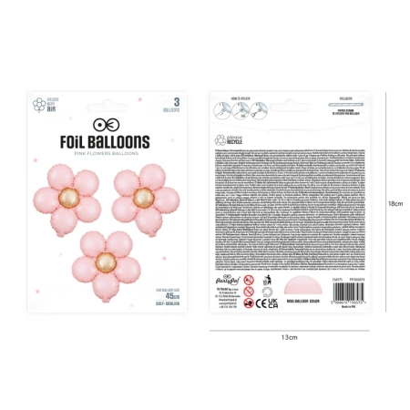 Balon foliowy Kwiat różowy matowy do girland 45 cm 3 szt.