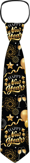 Krawat czarny Happy New Year na Sylwestra