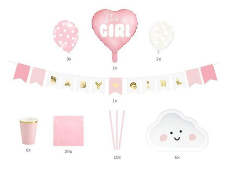 Zestaw dekoracji na Baby Shower Baby Girl w kuferku