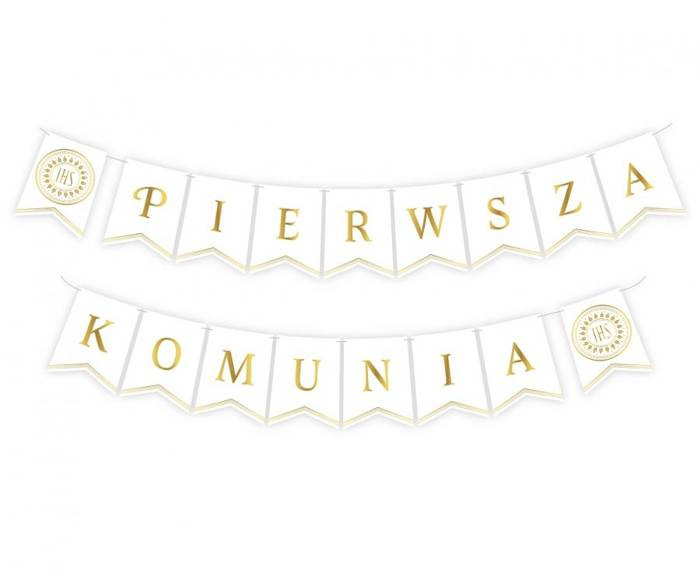 Baner girlanda biało-złota I KOMUNIA ŚWIĘTA 2 x 300 cm