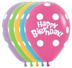 Balony Sempertex Happy Birthday Kropki 12'' 12 szt 5 kolorów