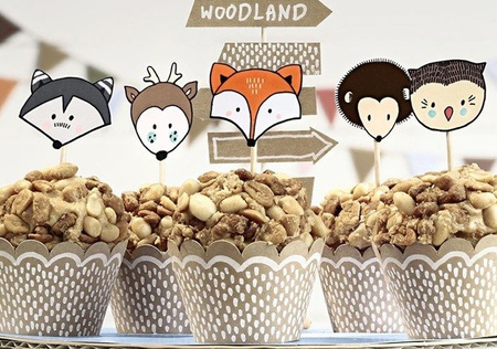 Pikery toppery Zwierzęta leśne dekoracje na tort, muffinki 6 szt