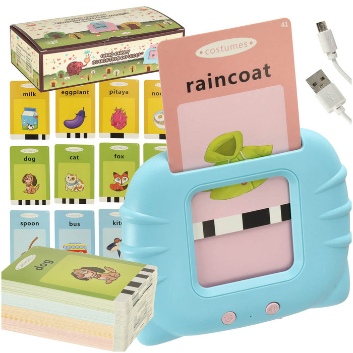 Nauka języka angielskiego czytnik kart do nauki słówek fiszki niebieski