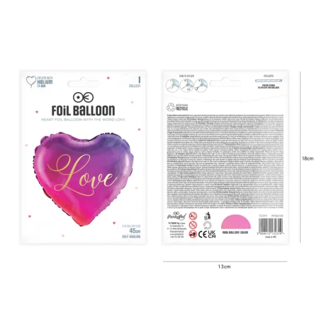 Balon foliowy serce z nadrukiem Love 18 cali