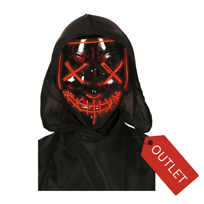 Maska przeszywana świecąca twarz Halloween Neon LED - OUTLET - nie działa LED
