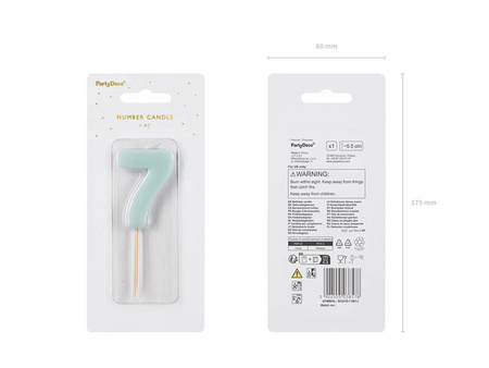 Świeczka urodzinowa cyfra 7 jasny niebieski 5,5, cm