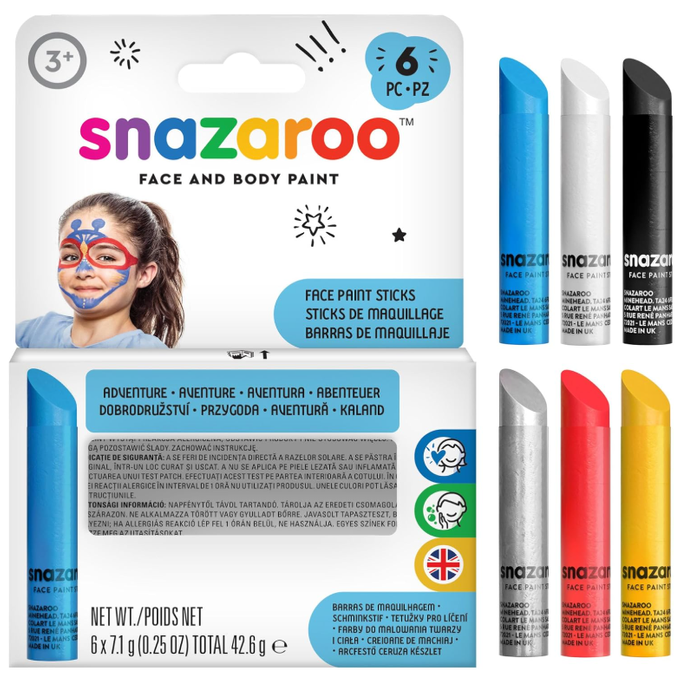 Kredki do twarzy i ciała zestaw Adventure Snazaroo 6x7,1g