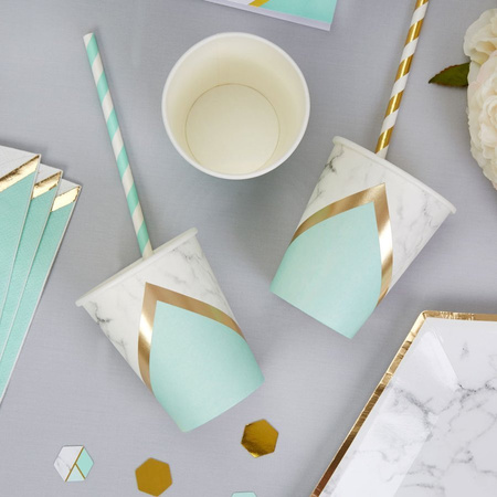 Kubeczki papierowe marmur złote paski Mint papierowy 8 szt.