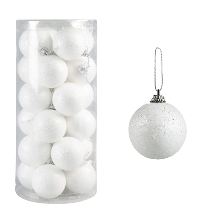 Bombki choinkowe białe brokatowe (24 szt.)