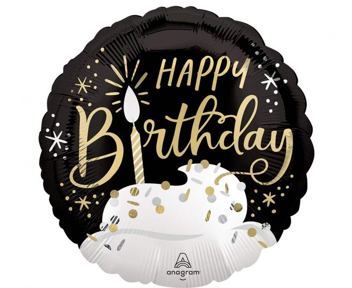 Balon foliowy okrągły urodzinowy Happy Birthday czarny Anagram 45 cm